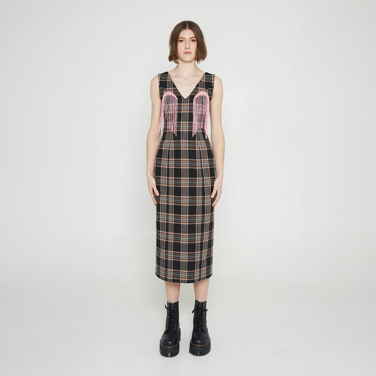 Plaid Beaded Midi Dress