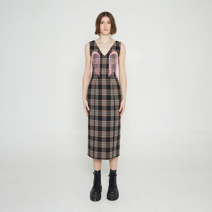 Plaid Beaded Midi Dress